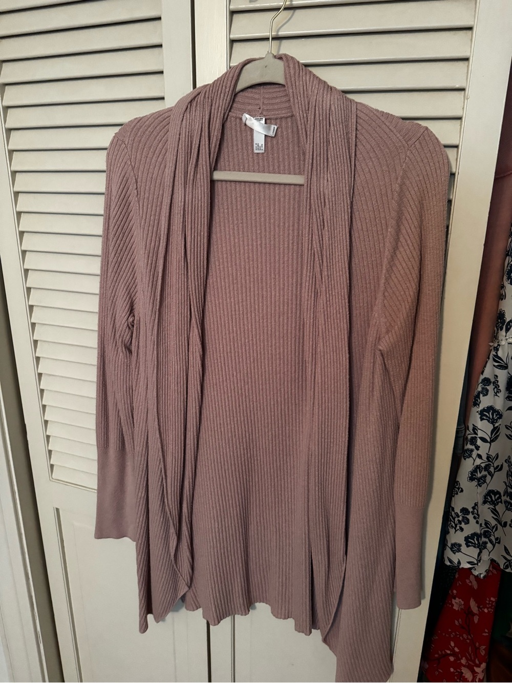Leith Dusty Mauve Open-Front Ribbed Cardigan